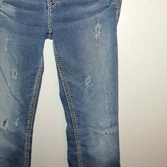 Silver SUKI 17" Distressed With Embroidered Pockets Western Glove Works Jeans - Picture 5 of 12